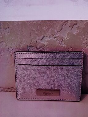 kate spade metallic Silver Saffiano card case
